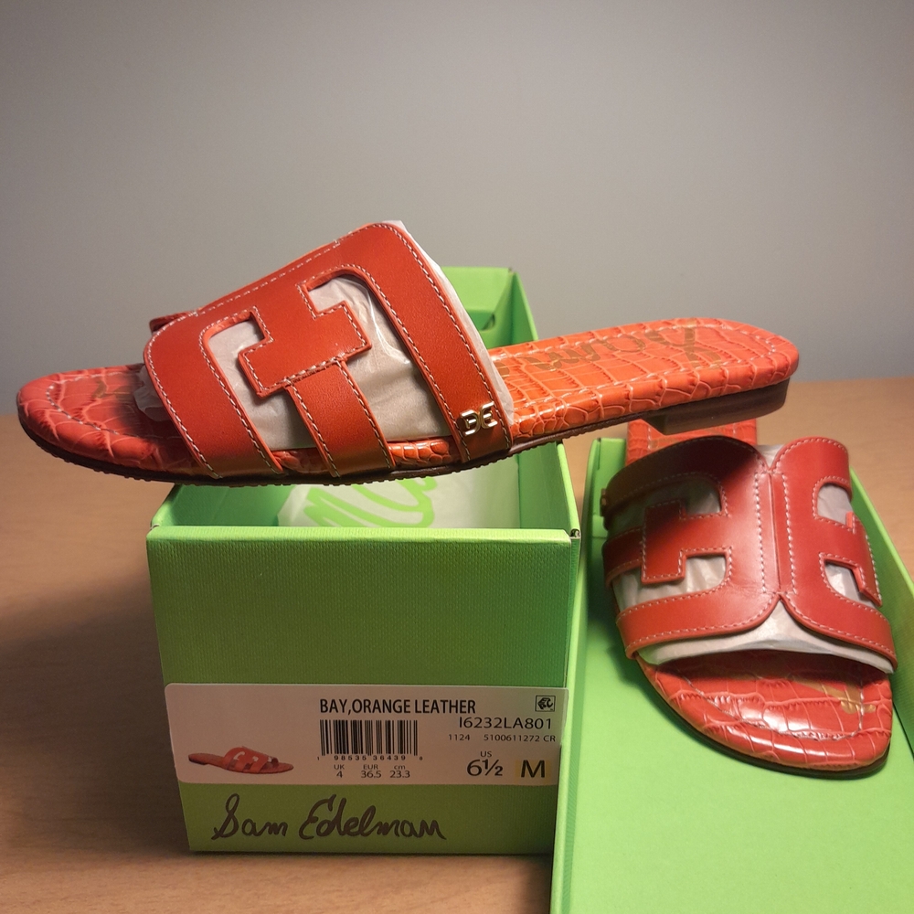 Sam Edelman Orange H-Shaped Slide Sandals